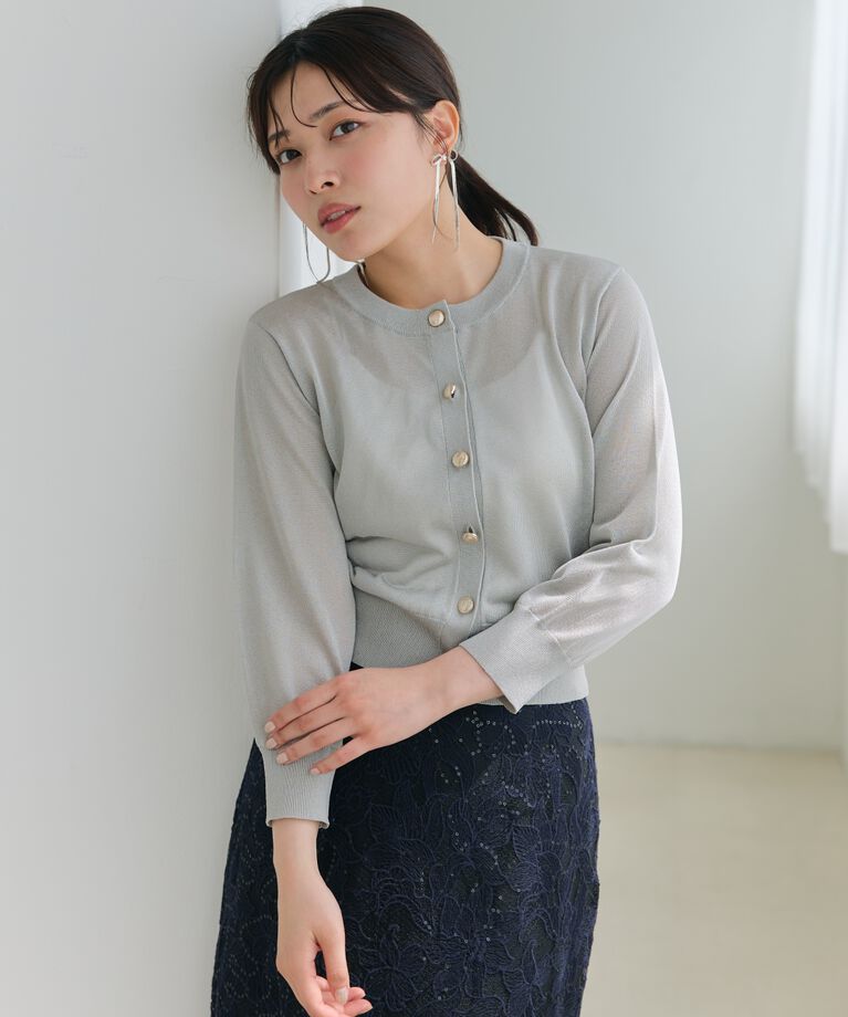 アンドクチュール「クルーネックシアーカーディガン」|カーディガン|