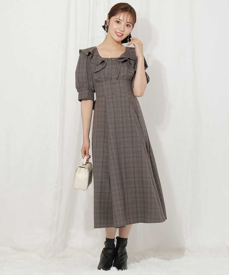 WILLSELECTION「ラッフルフリルパフ袖ワンピース」|ワンピース|ｸﾞﾚｰ系ﾁｪｯｸ