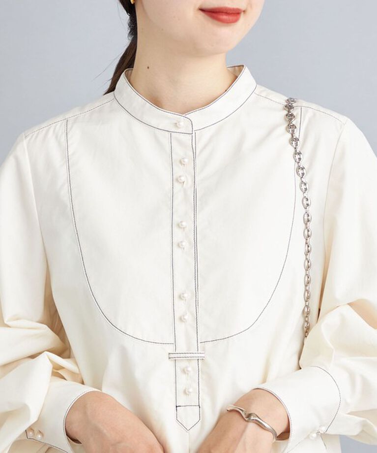 SHIPS for women「〈手洗い可能〉パールモチーフボタンワンピース ストライプ/ソリッド◇」|ワンピース|
