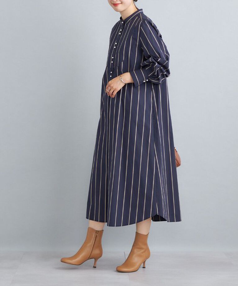 SHIPS for women「〈手洗い可能〉パールモチーフボタンワンピース ストライプ/ソリッド◇」|ワンピース|