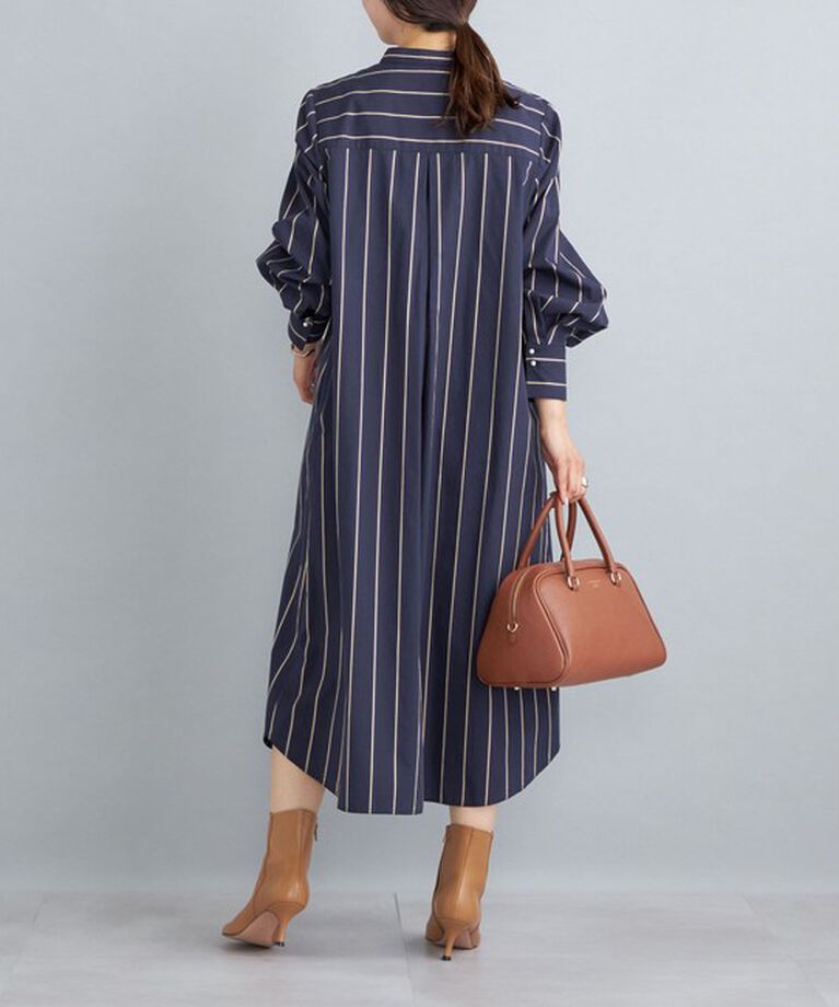 SHIPS for women「〈手洗い可能〉パールモチーフボタンワンピース ストライプ/ソリッド◇」|ワンピース|