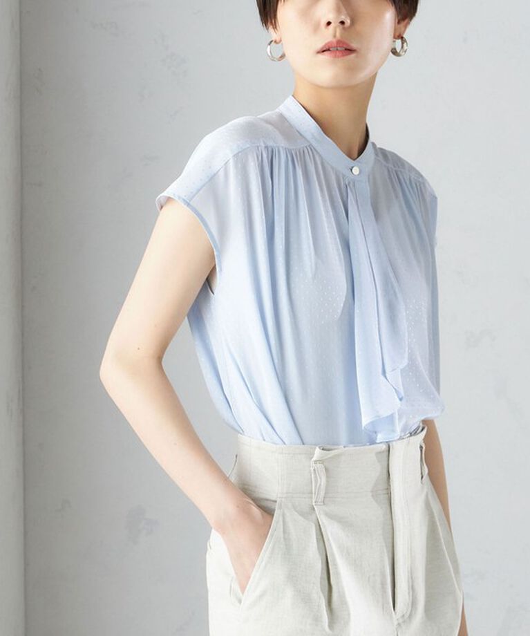 SHIPS for women「〈手洗い可能〉スカーフ タイ フレンチ スリーブ ブラウス ◇」|シャツ・ブラウス|ライトブルー