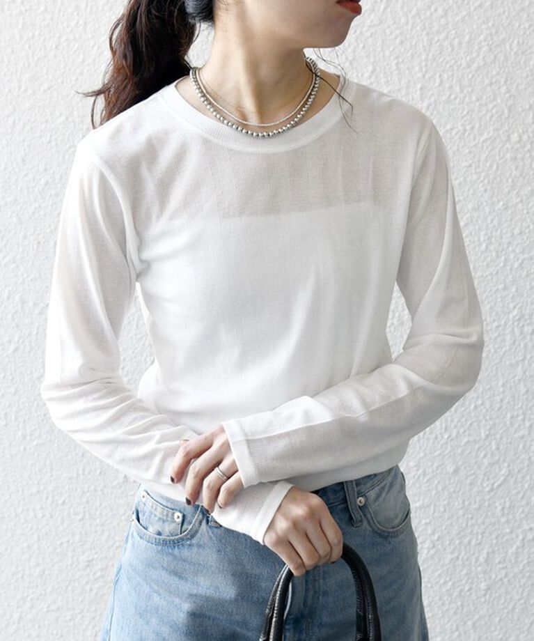 SHIPS any「SHIPS any:〈洗濯機可能〉シアー リブ ロング スリーブ クルーネック TEE」|Tシャツ・カットソー|