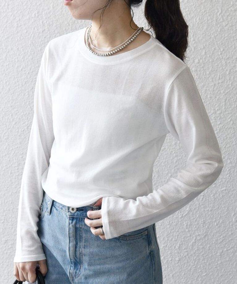 SHIPS any「SHIPS any:〈洗濯機可能〉シアー リブ ロング スリーブ クルーネック TEE」|Tシャツ・カットソー|