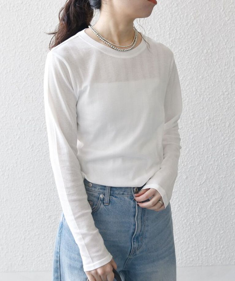 SHIPS any「SHIPS any:〈洗濯機可能〉シアー リブ ロング スリーブ クルーネック TEE」|Tシャツ・カットソー|
