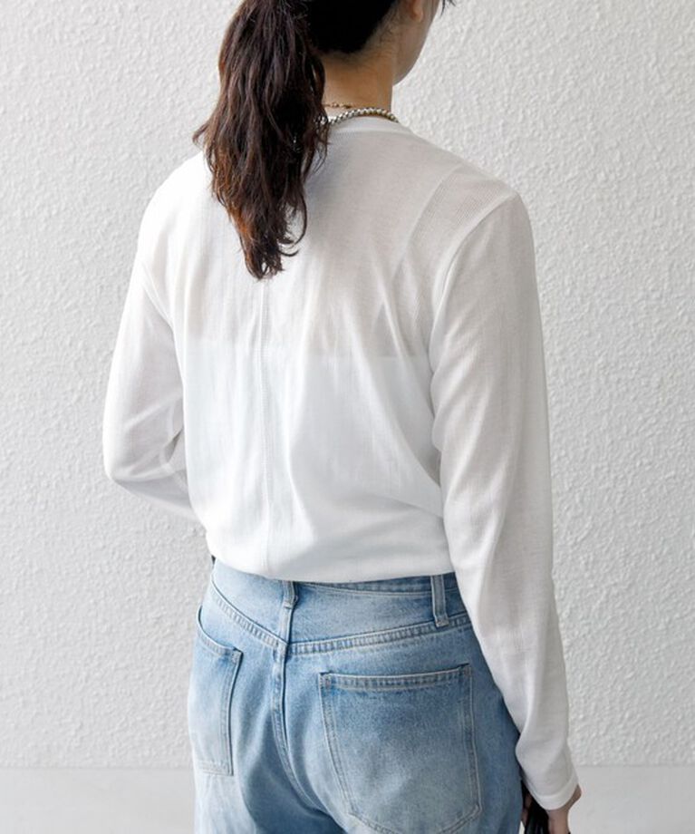 SHIPS any「SHIPS any:〈洗濯機可能〉シアー リブ ロング スリーブ クルーネック TEE」|Tシャツ・カットソー|