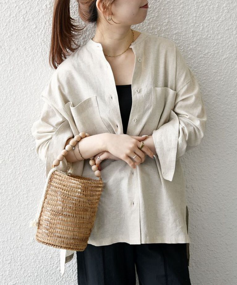 SHIPS any「【WEB限定】SHIPS any: 〈洗濯機可能〉リネン ミックス スタンドカラー ポケット シャツ 25SS」|シャツ・ブラウス|
