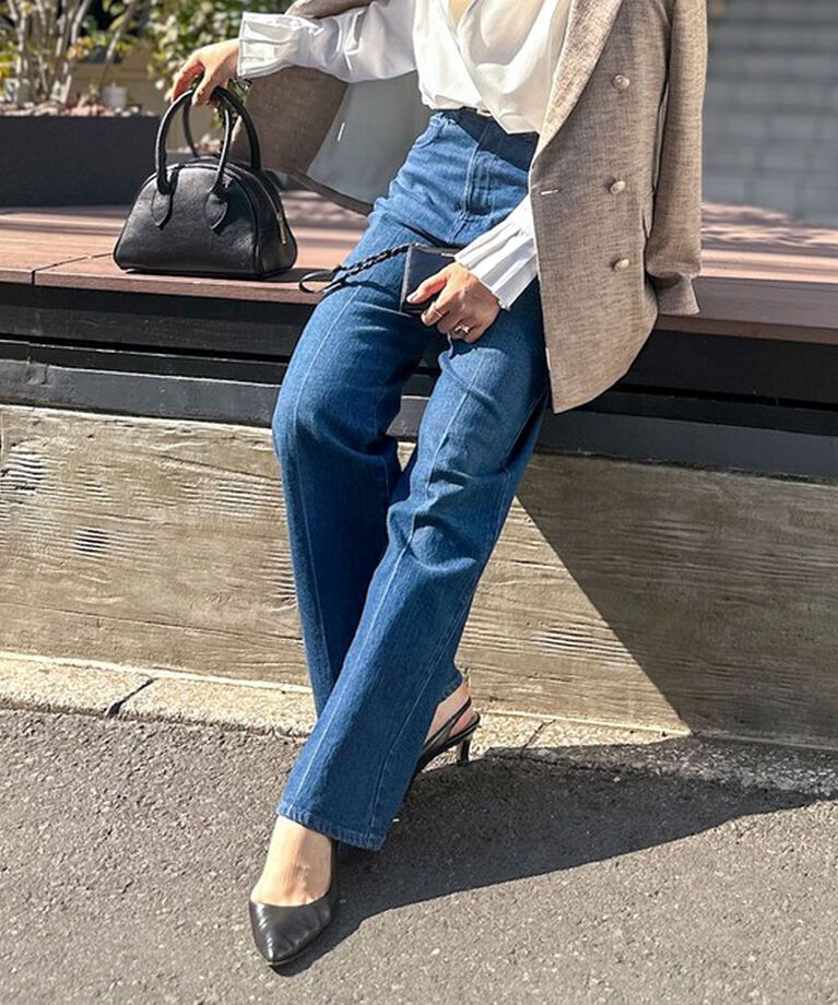 Rie Miller「【RM denim】センタープレスハイウエストデニム」|デニム|インディゴブルー