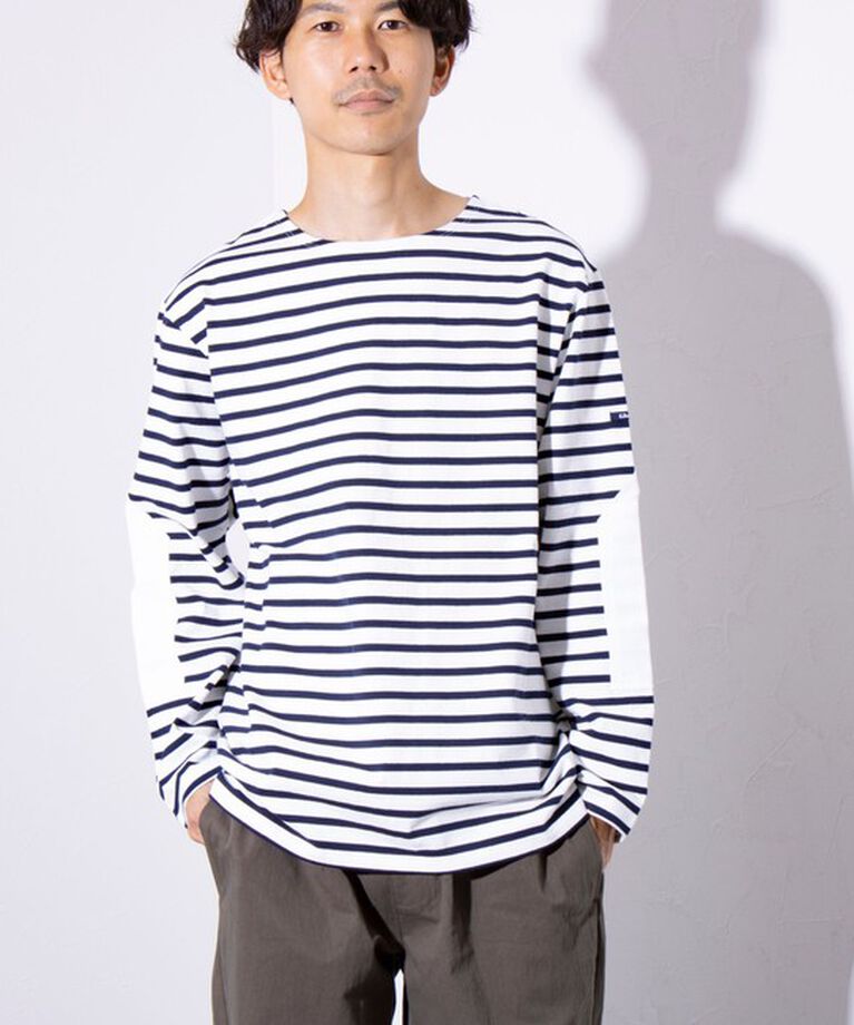 GLOSTER「【GLOSTER/グロスター】バスクボーダー  エルボーパッチ ボーダーロンT BIO-WASH」|Tシャツ・カットソー|
