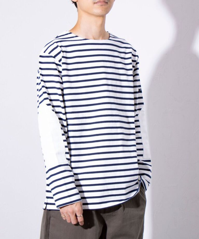 GLOSTER「【GLOSTER/グロスター】バスクボーダー  エルボーパッチ ボーダーロンT BIO-WASH」|Tシャツ・カットソー|