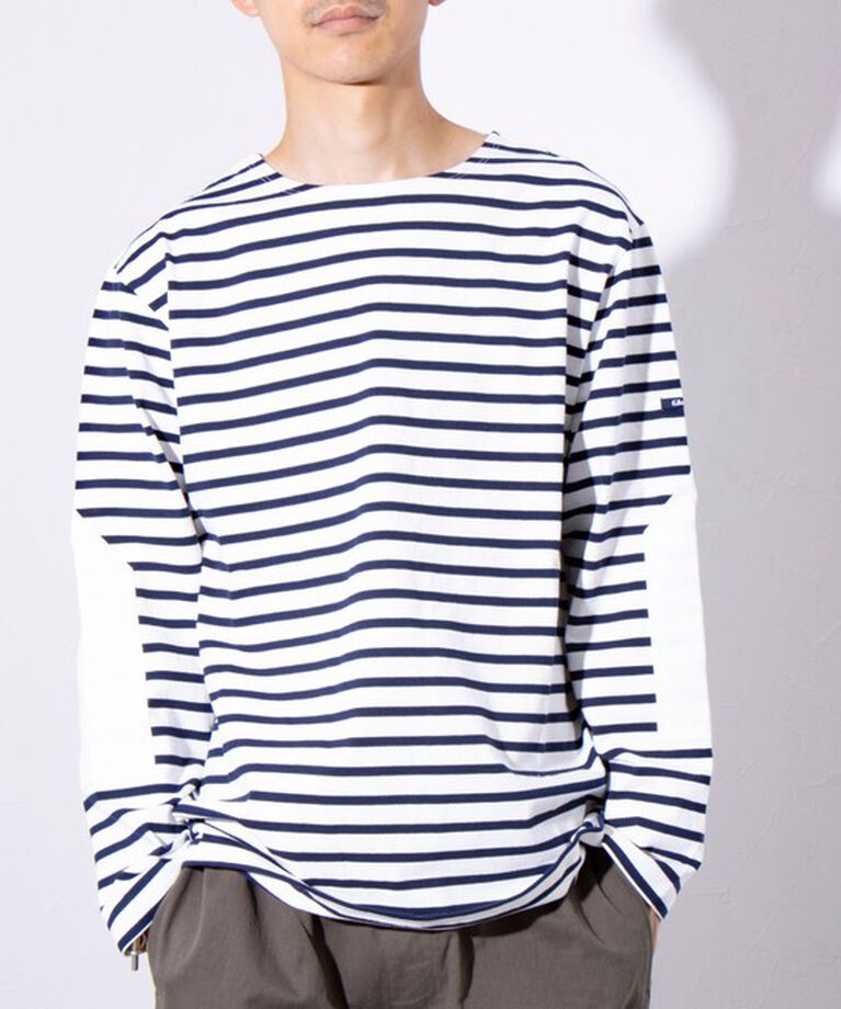 GLOSTER「【GLOSTER/グロスター】バスクボーダー  エルボーパッチ ボーダーロンT BIO-WASH」|Tシャツ・カットソー|