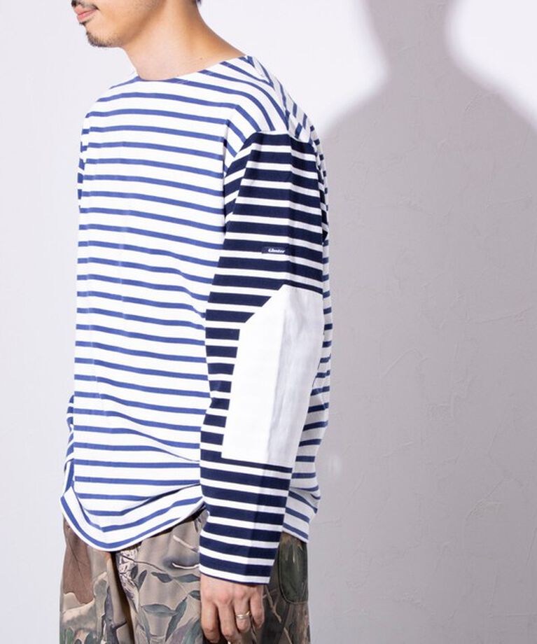 GLOSTER「【GLOSTER/グロスター】バスクボーダー  エルボーパッチ ボーダーロンT BIO-WASH」|Tシャツ・カットソー|