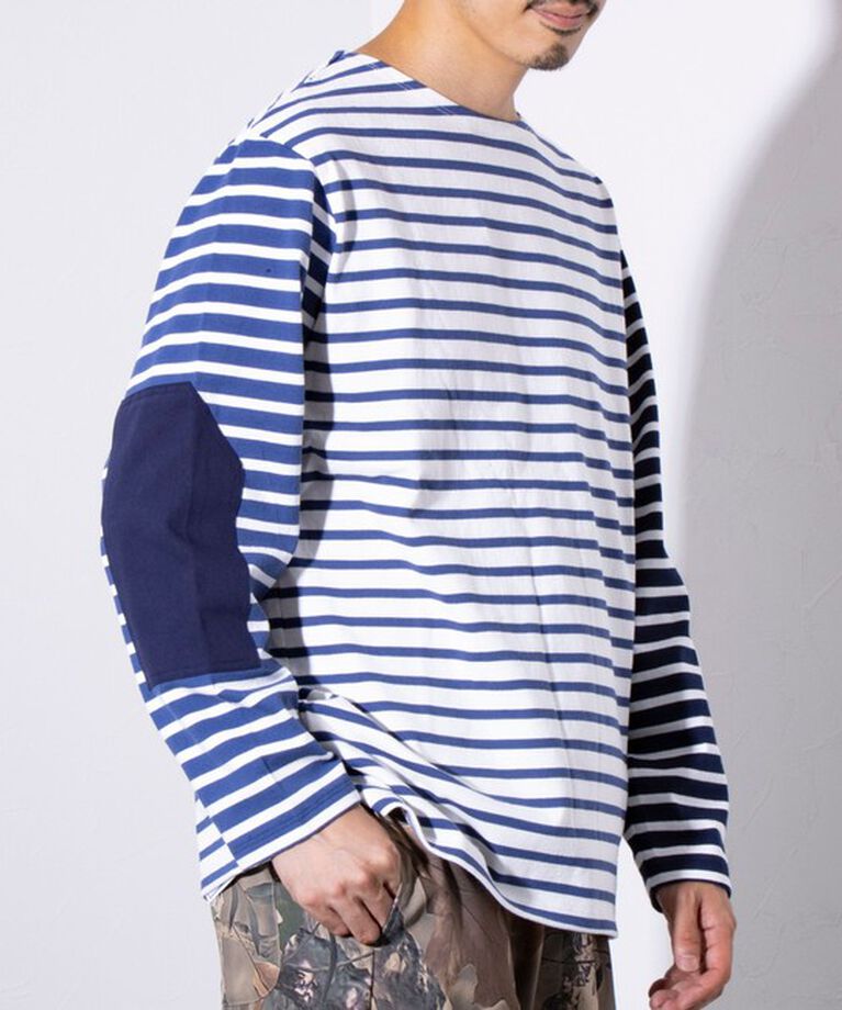 GLOSTER「【GLOSTER/グロスター】バスクボーダー  エルボーパッチ ボーダーロンT BIO-WASH」|Tシャツ・カットソー|