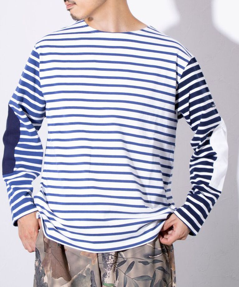 GLOSTER「【GLOSTER/グロスター】バスクボーダー  エルボーパッチ ボーダーロンT BIO-WASH」|Tシャツ・カットソー|