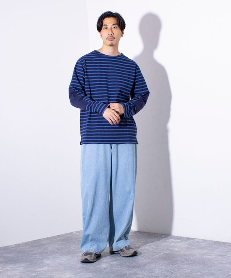 GLOSTER「【GLOSTER/グロスター】バスクボーダー  エルボーパッチ ボーダーロンT BIO-WASH」|Tシャツ・カットソー|