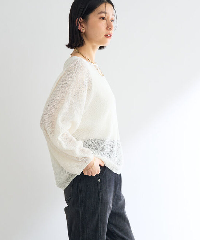  「《軽量・通気性・吸水速乾性》スクエア和紙ニット」|ニット・セーター|