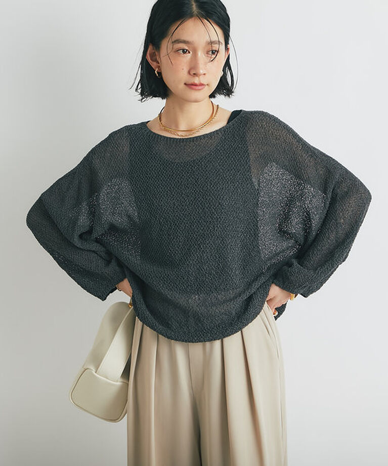  「《軽量・通気性・吸水速乾性》スクエア和紙ニット」|ニット・セーター|