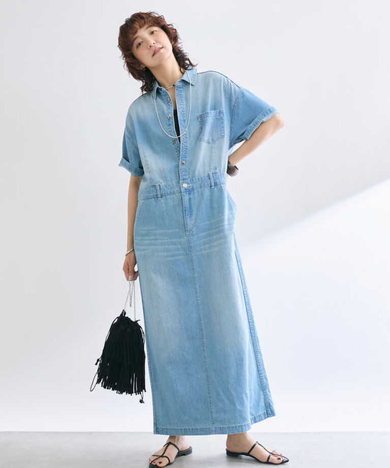  「【MONN×Yoshiiiiii】半袖デニムシャツワンピース」|ワンピース|