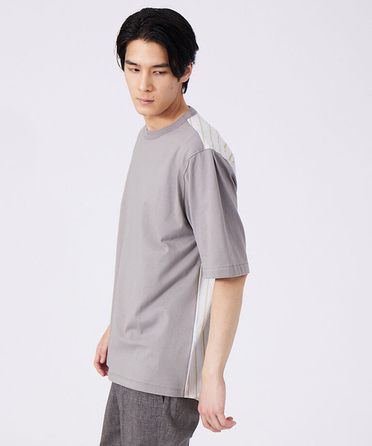 ABAHOUSE「切替ストライプ コンビネーション Tシャツ」|Tシャツ・カットソー|ライトグレー