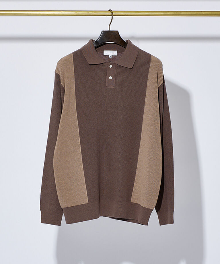 ABAHOUSE「バイカラー  片畦 ニットポロシャツ」|ポロシャツ|ベージュ