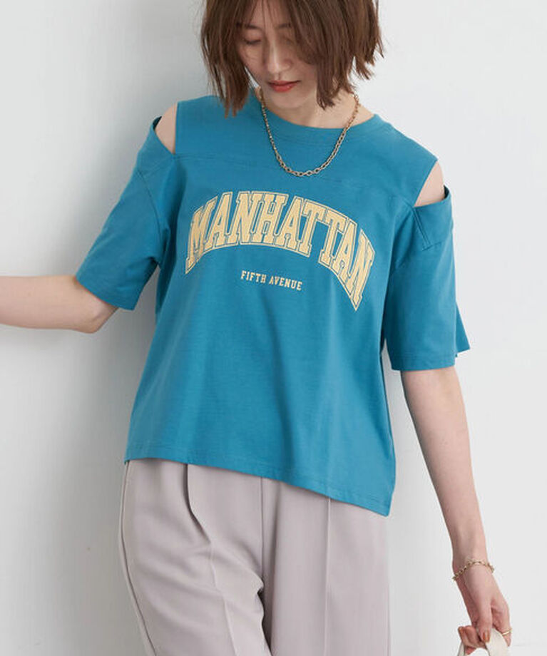 earth music&ecology「ショルダースリットショートTシャツ」|Tシャツ・カットソー|グリーン