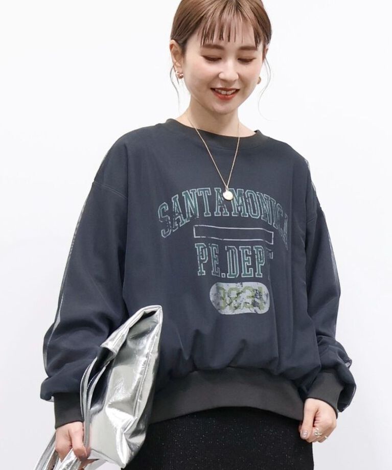 AMERICAN HOLIC「ロゴ入りチュールレイヤードスウェット」|スウェット・ジャージ|Charcoal Gray