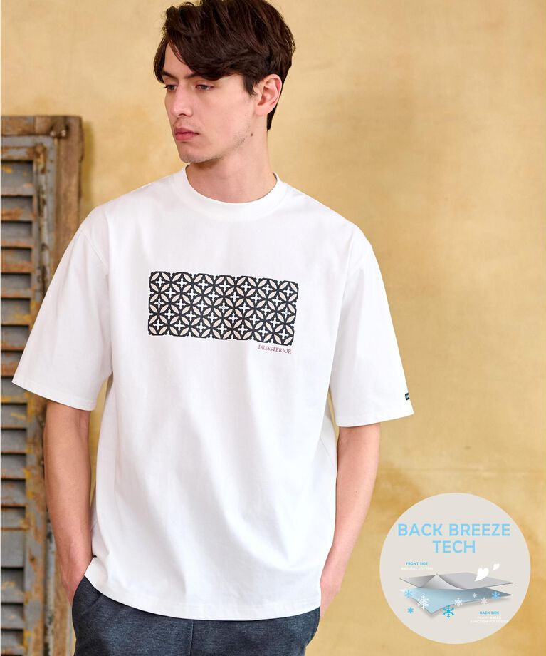 DRESSTERIOR「【接触冷感/UVカット】BACK BREEZE TECH オーバーラップサークルプリントTシャツ」|Tシャツ・カットソー|ホワイト(001)