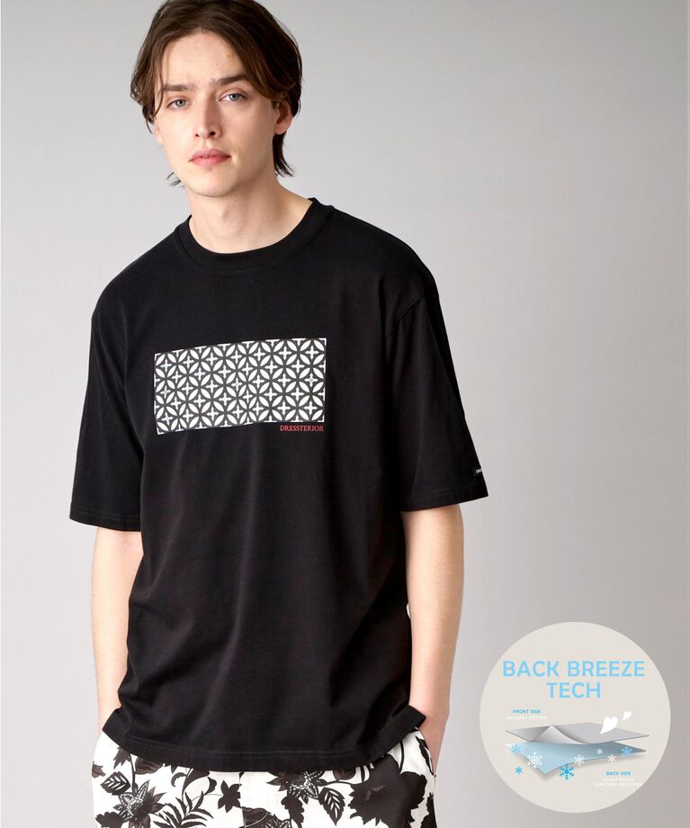 DRESSTERIOR「【接触冷感/UVカット】BACK BREEZE TECH オーバーラップサークルプリントTシャツ」|Tシャツ・カットソー|ブラック(019)