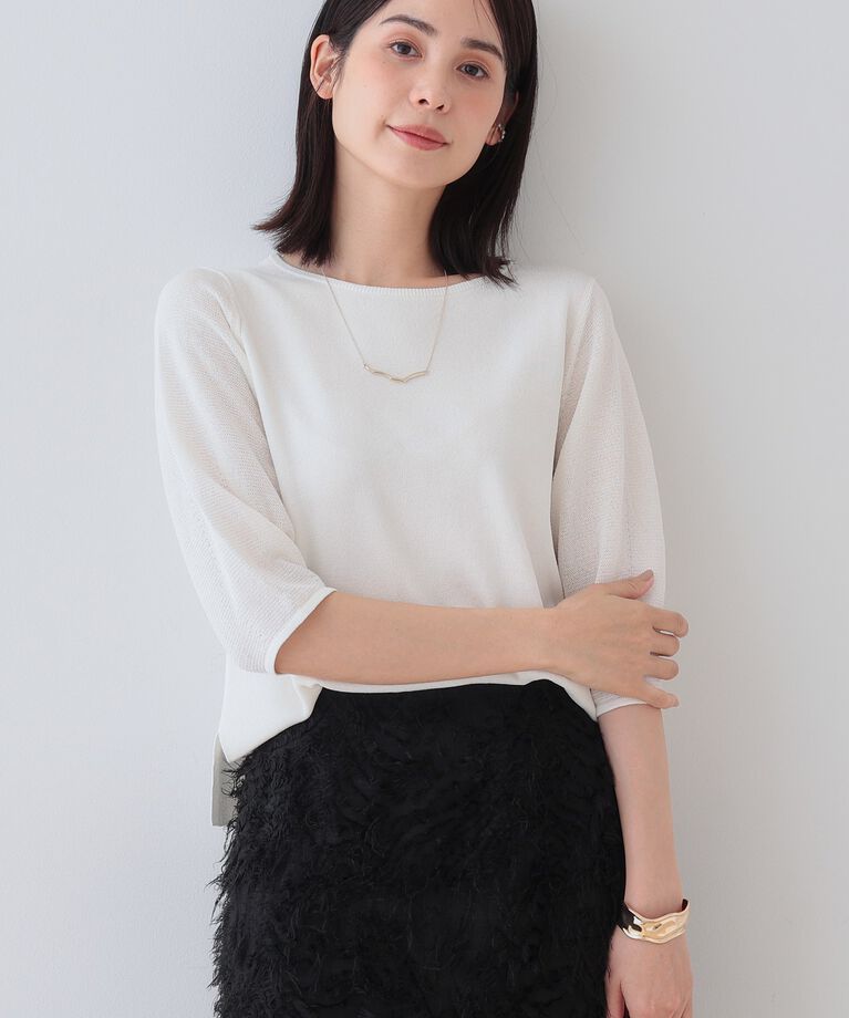 INDIVI「春SALE！【洗える／和紙混素材／SETUP可能】バルーンスリーブニット」|ニット・セーター|ホワイト(001)
