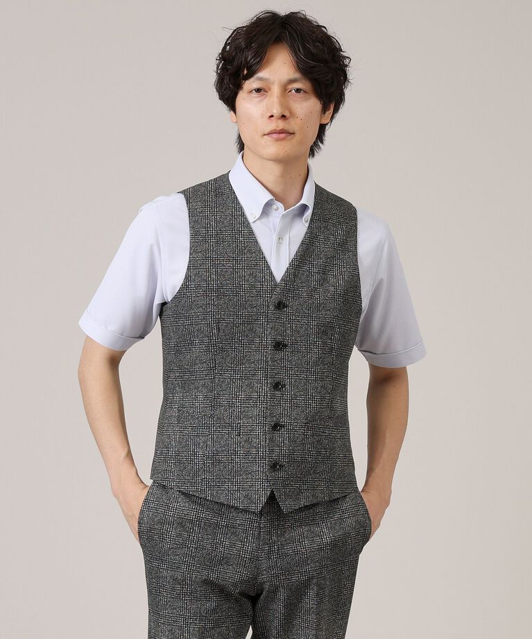 TAKEO KIKUCHI「【抗菌防臭】COOL DOTS（R）グレンチェック ベスト」|ベスト・ジレ|ﾌﾞﾗｯｸ(219)