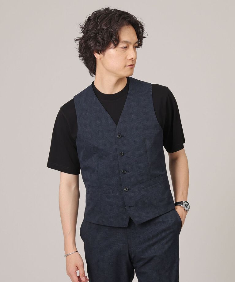 TAKEO KIKUCHI「【抗菌防臭】COOL DOTS（R）グレンチェック ベスト」|ベスト・ジレ|ﾌﾞﾙｰ(293)