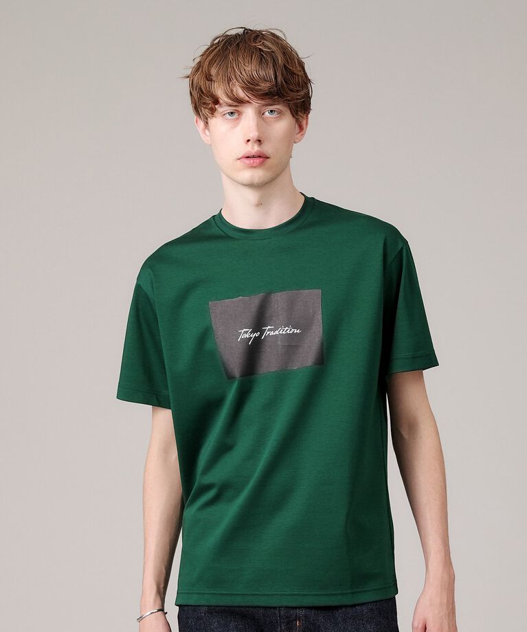 TAKEO KIKUCHI「【日本製/プリントT】ラフタッチ ボックスプリント Tシャツ」|Tシャツ・カットソー|グリーン(024)