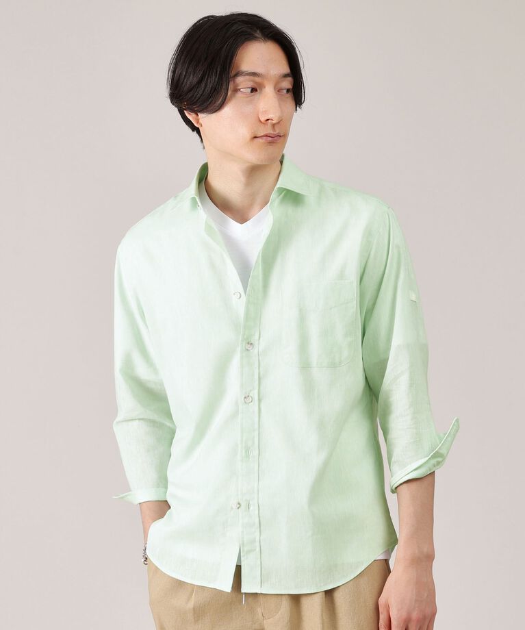 TAKEO KIKUCHI「ハイブリッド リネン 7分袖 シャツ」|シャツ・ブラウス|ミントグリーン(02