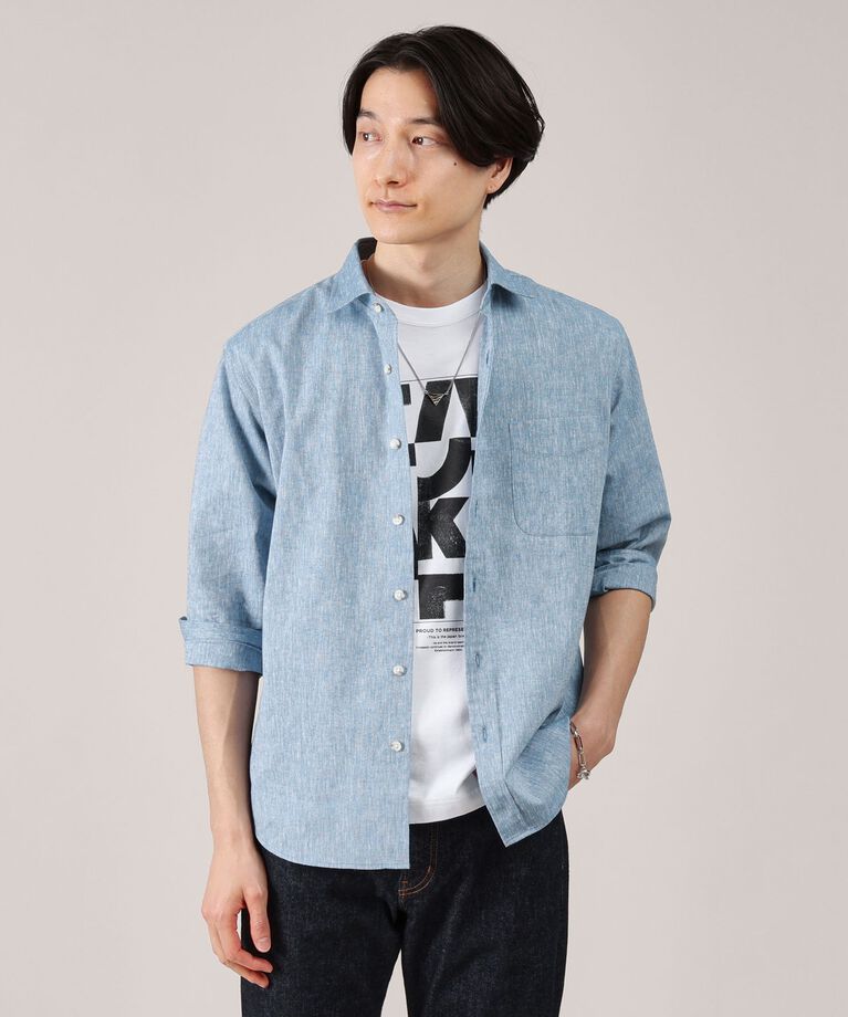 TAKEO KIKUCHI「ハイブリッド リネン 7分袖 シャツ」|シャツ・ブラウス|ブルー(092)