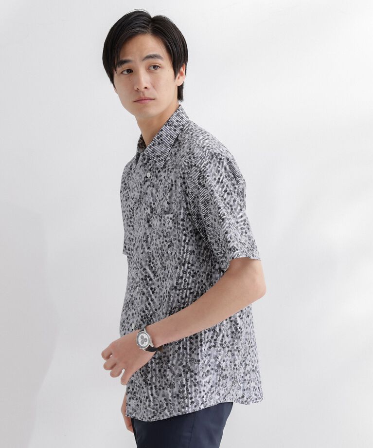 TAKEO KIKUCHI「ストライプ小花プリント 半袖シャツ」|シャツ・ブラウス|
