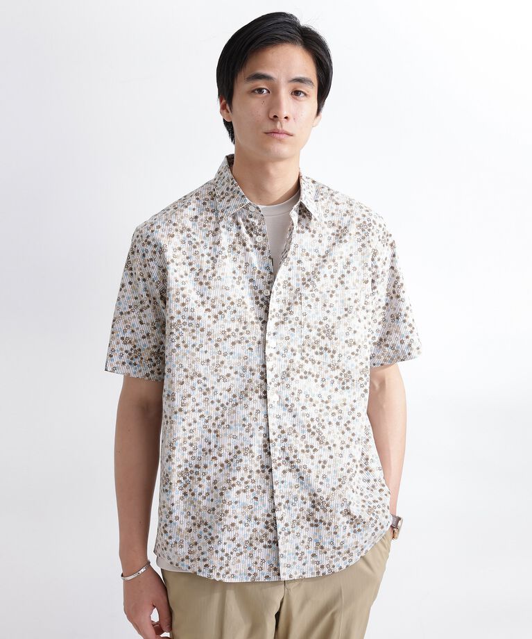 TAKEO KIKUCHI「ストライプ小花プリント 半袖シャツ」|シャツ・ブラウス|