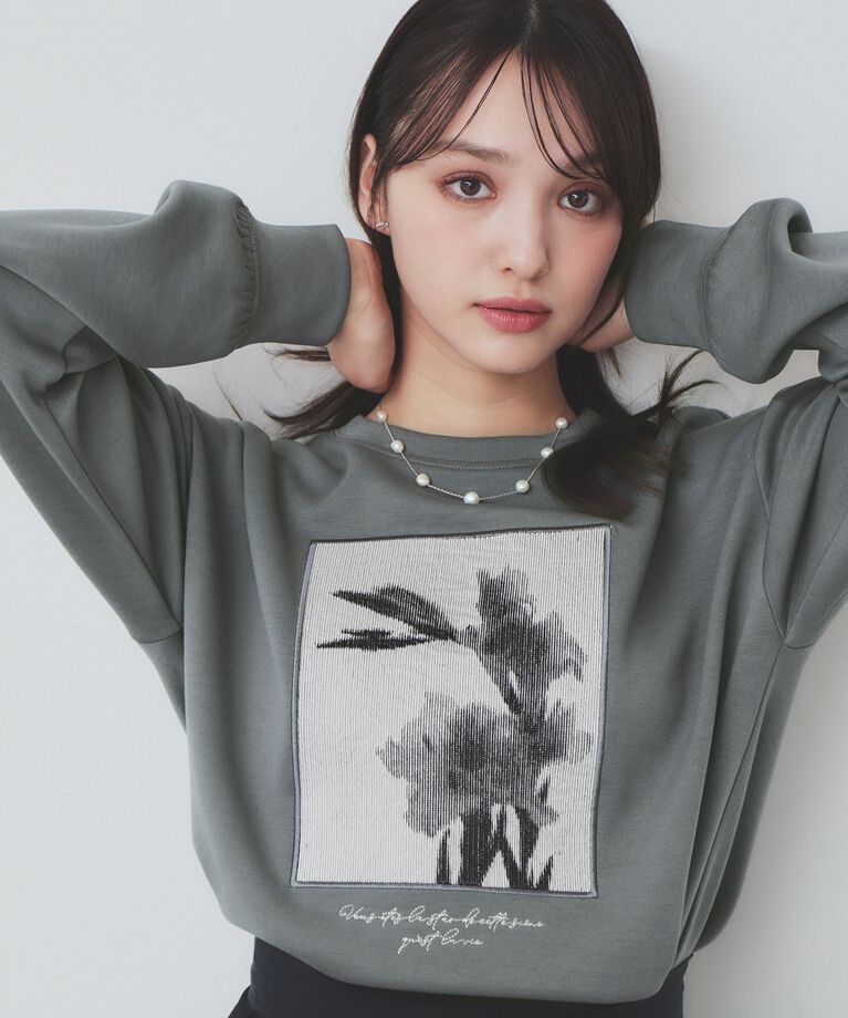 index「フォト刺繍トップス【洗濯機洗い可】」|Tシャツ・カットソー|チャコールグレー(0