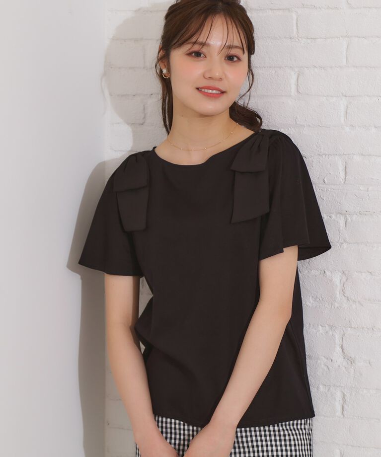 Couture broach「【リボン・マシンウォッシャブル・UV機能・接触冷感】肩リボントップス」|Tシャツ・カットソー|