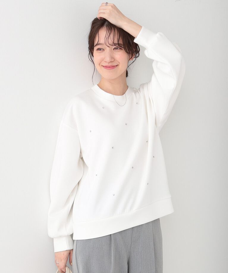 SHOO･LA･RUE「【S-LL】もちさら ビジュー付きトップス」|Tシャツ・カットソー|