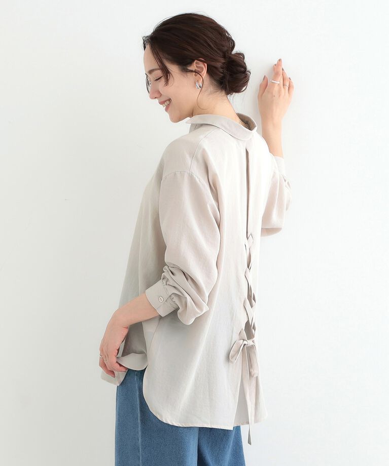 SHOO･LA･RUE「【S-LL】後ろ姿も抜かりなく バックレースアップシャツ」|シャツ・ブラウス|