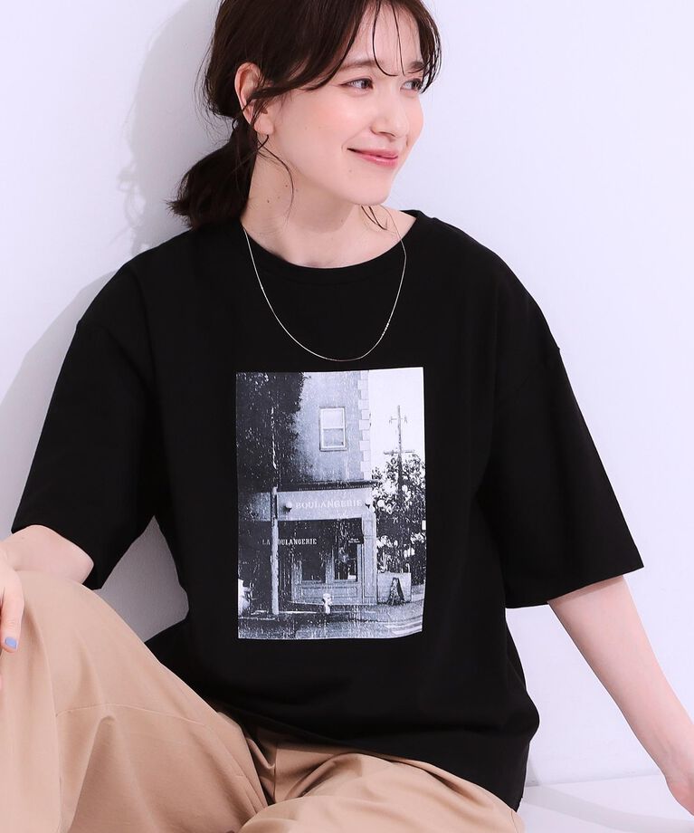 SHOO･LA･RUE「【S-LL/選べる4柄】コットンプリントロゴTシャツ」|Tシャツ・カットソー|ブラック(219)