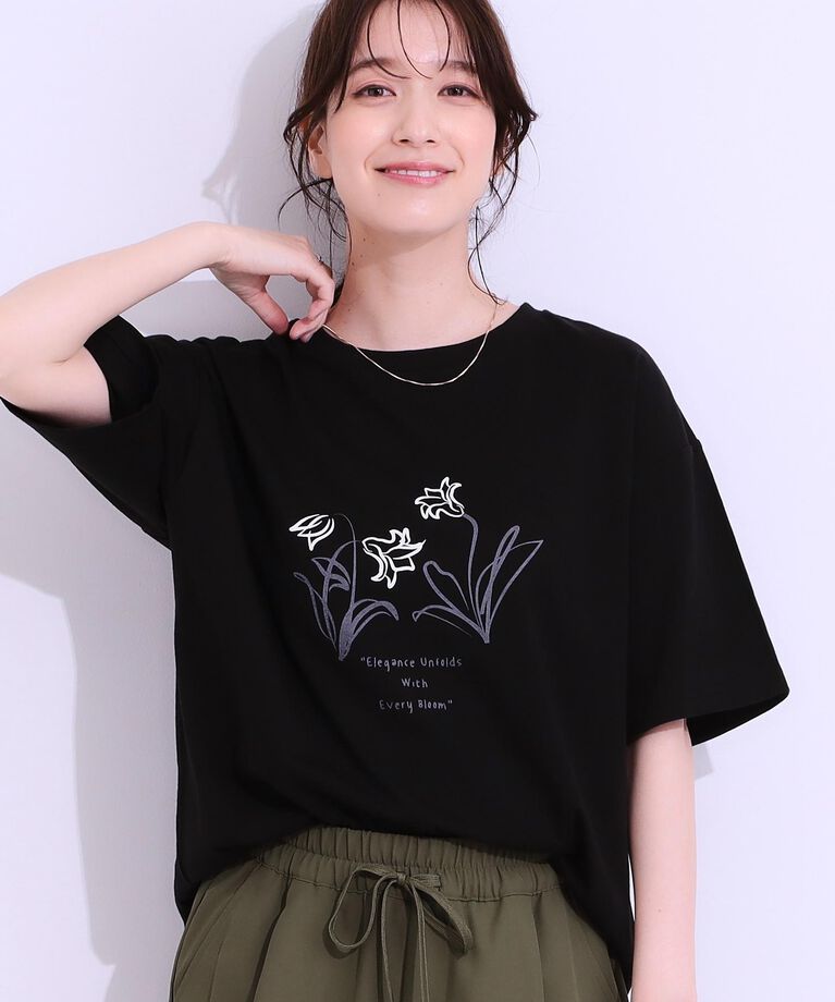 SHOO･LA･RUE「【S-LL/選べる4柄】コットンプリントロゴTシャツ」|Tシャツ・カットソー|ブラック(319)