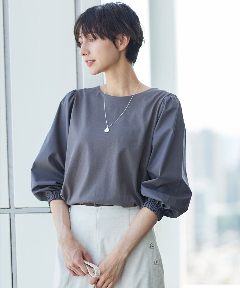 Dessin「【洗える】バルーンスリーブカットソージャージ」|Tシャツ・カットソー|ﾁｬｺｰﾙｸﾞﾚｰ(014)
