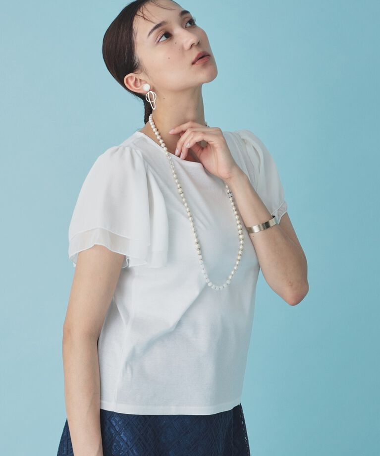 SunaUna「【接触冷感／日本製】シフォンスリーブカットソー」|Tシャツ・カットソー|ｵﾌﾎﾜｲﾄ(003)