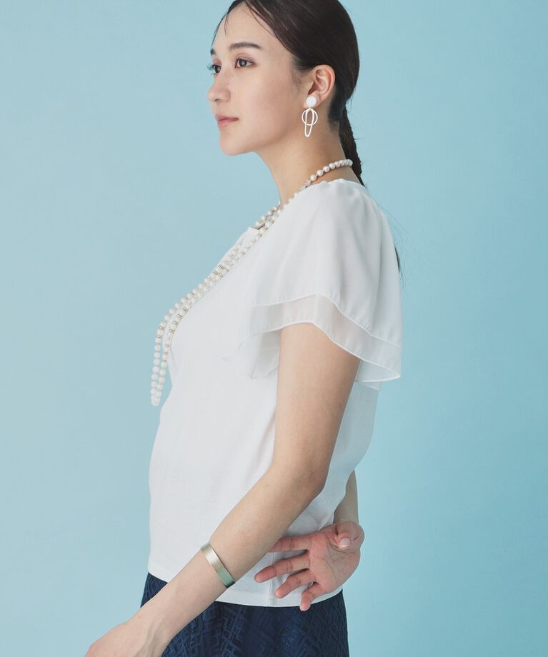 SunaUna「【接触冷感／日本製】シフォンスリーブカットソー」|Tシャツ・カットソー|