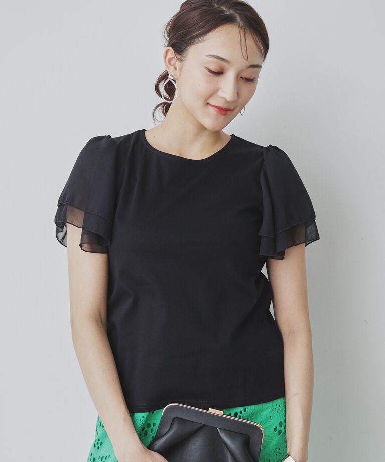 SunaUna「【接触冷感／日本製】シフォンスリーブカットソー」|Tシャツ・カットソー|