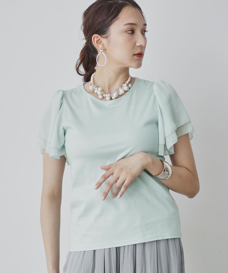 SunaUna「【接触冷感／日本製】シフォンスリーブカットソー」|Tシャツ・カットソー|