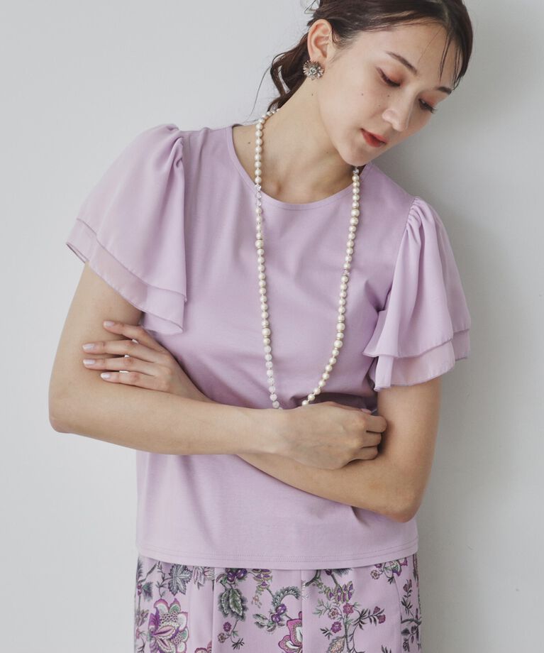 SunaUna「【接触冷感／日本製】シフォンスリーブカットソー」|Tシャツ・カットソー|