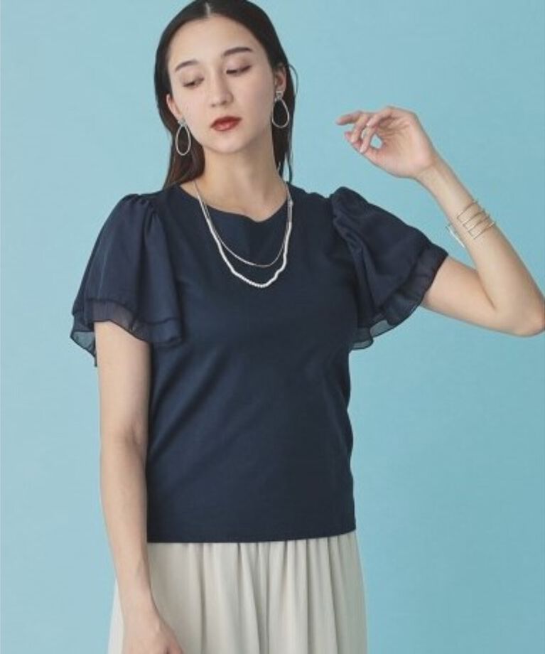 SunaUna「【接触冷感／日本製】シフォンスリーブカットソー」|Tシャツ・カットソー|