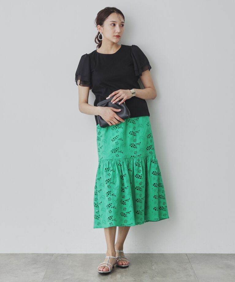SunaUna「【接触冷感／日本製】シフォンスリーブカットソー」|Tシャツ・カットソー|